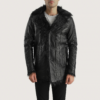 Mens Sheepskin Leather Furcliff Black Leather Coat - JH0040