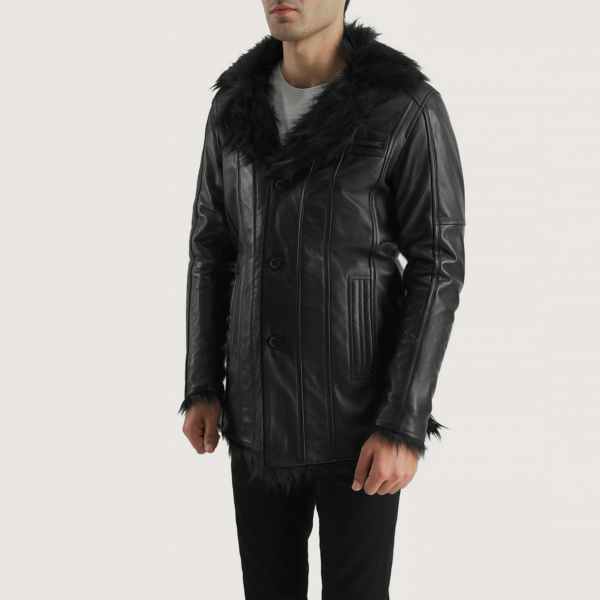 Mens Sheepskin Leather Furcliff Black Leather Coat - JH0040