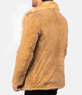 Mens Goatskin Leather Furlong Beige Suede Leather Coat - JH0042