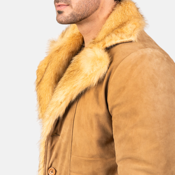 Mens Goatskin Leather Furlong Beige Suede Leather Coat - JH0042