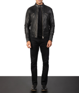 Mens Real Goatskin Leather Gatsby Black Leather Biker Jacket - JH0035