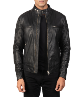 Mens Real Goatskin Leather Gatsby Black Leather Biker Jacket - JH0035