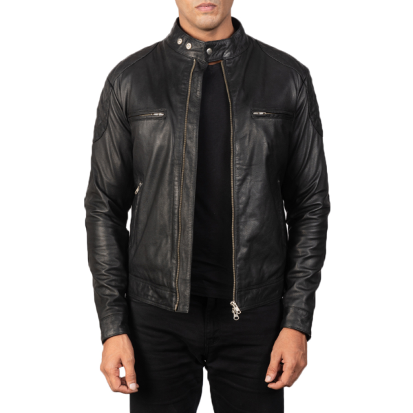 Mens Real Goatskin Leather Gatsby Black Leather Biker Jacket - JH0035