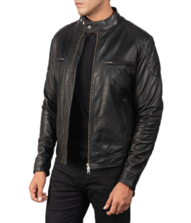 Mens Real Goatskin Leather Gatsby Black Leather Biker Jacket - JH0035