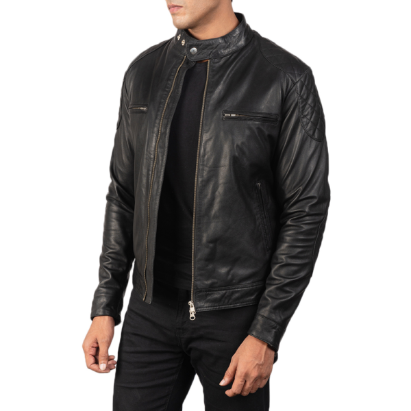 Mens Real Goatskin Leather Gatsby Black Leather Biker Jacket - JH0035