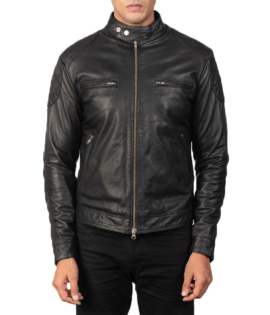 Mens Real Goatskin Leather Gatsby Black Leather Biker Jacket - JH0035