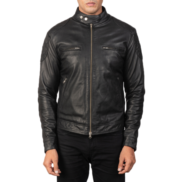 Mens Real Goatskin Leather Gatsby Black Leather Biker Jacket - JH0035