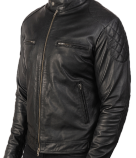 Mens Real Goatskin Leather Gatsby Black Leather Biker Jacket - JH0035