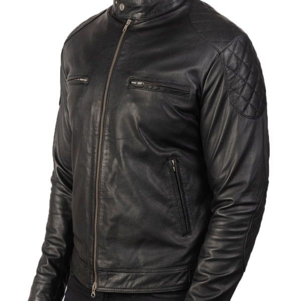 Mens Real Goatskin Leather Gatsby Black Leather Biker Jacket - JH0035