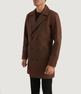 Mens Real Cowhide Leather Half Life Brown Leather Coat - JH0044