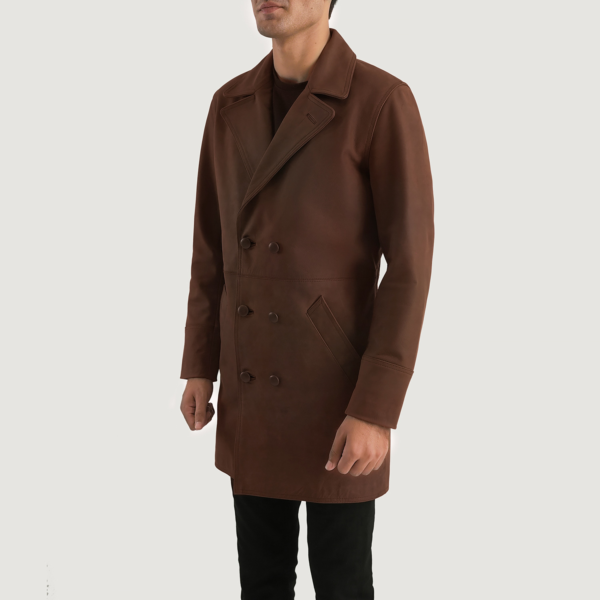 Mens Real Cowhide Leather Half Life Brown Leather Coat - JH0044