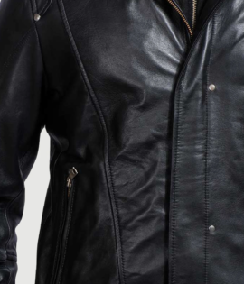 Highschool Real Cowhide Leather Black Hooded Leather Jacket - JH0021