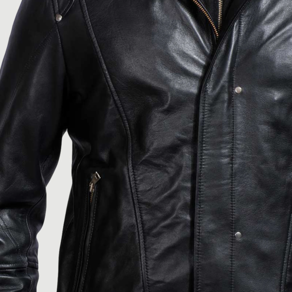 Highschool Real Cowhide Leather Black Hooded Leather Jacket - JH0021