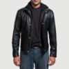 Highschool Real Cowhide Leather Black Hooded Leather Jacket - JH0021