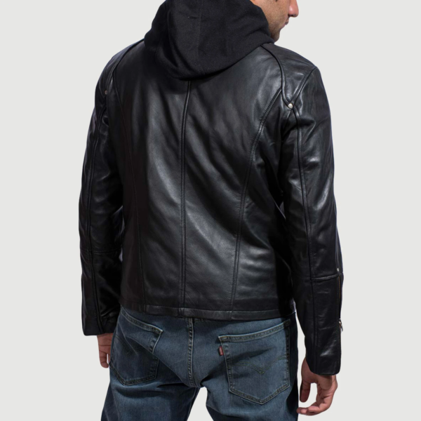 Highschool Real Cowhide Leather Black Hooded Leather Jacket - JH0021