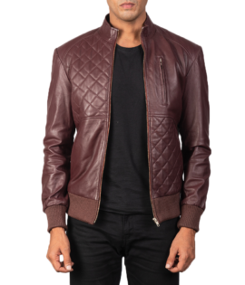 Mens Moda Maroon Leather Bomber Jacket - JH0104