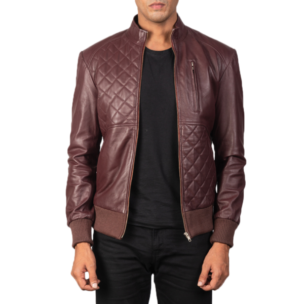 Mens Moda Maroon Leather Bomber Jacket - JH0104