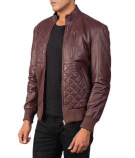 Mens Moda Maroon Leather Bomber Jacket - JH0104