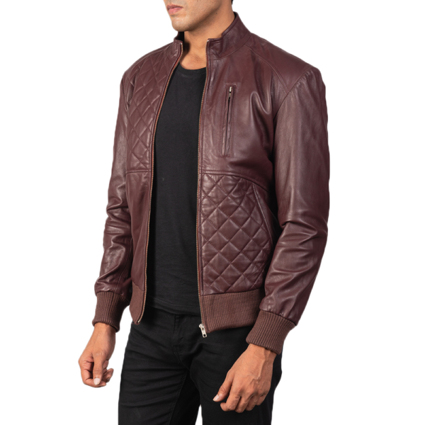 Mens Moda Maroon Leather Bomber Jacket - JH0104