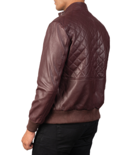 Mens Moda Maroon Leather Bomber Jacket - JH0104