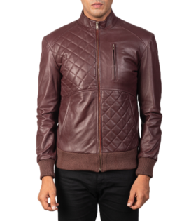 Mens Moda Maroon Leather Bomber Jacket - JH0104