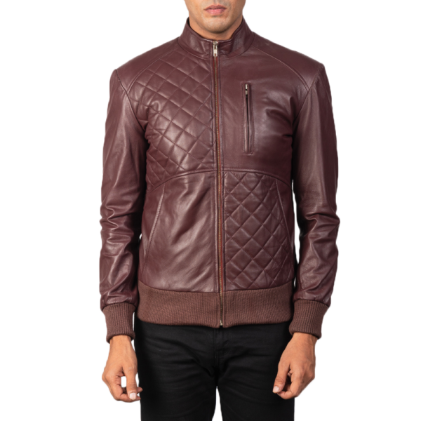 Mens Moda Maroon Leather Bomber Jacket - JH0104