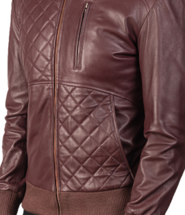 Mens Moda Maroon Leather Bomber Jacket - JH0104