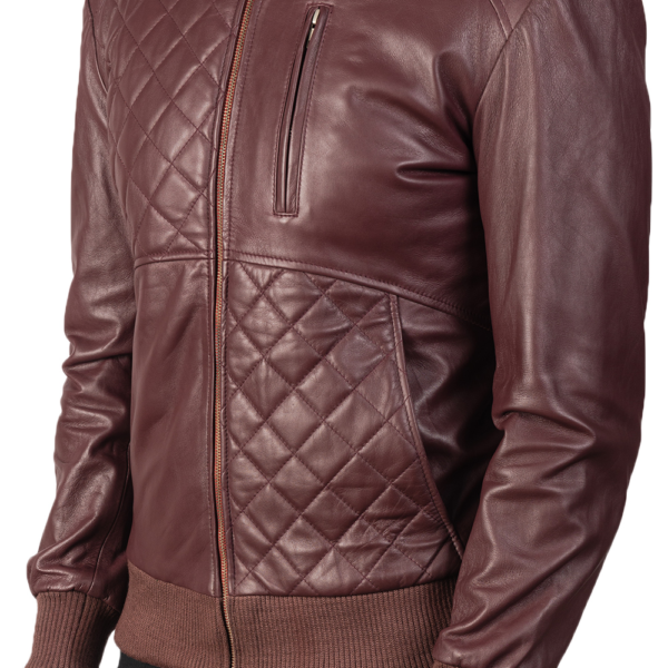 Mens Moda Maroon Leather Bomber Jacket - JH0104