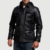 Mens Real Cowhide Leather Moulder Hooded Black Leather Jacket - JH0046