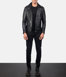 Mens Real Sheepskin Leather Noah Black Leather Biker Jacket - JH0113