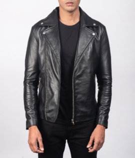 Mens Real Sheepskin Leather Noah Black Leather Biker Jacket - JH0113