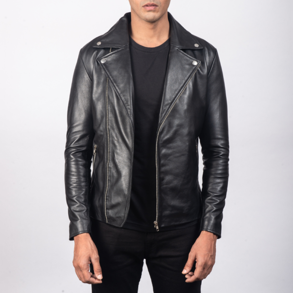 Mens Real Sheepskin Leather Noah Black Leather Biker Jacket - JH0113
