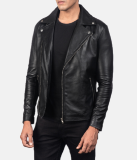 Mens Real Sheepskin Leather Noah Black Leather Biker Jacket - JH0113