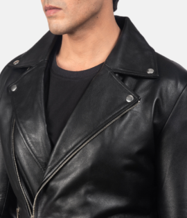 Mens Real Sheepskin Leather Noah Black Leather Biker Jacket - JH0113