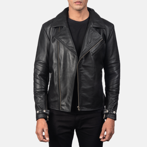 Mens Cowhide Leather Raiden Black Leather Biker Jacket - JH0049