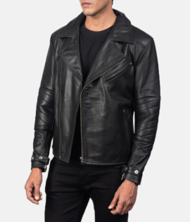 Mens Cowhide Leather Raiden Black Leather Biker Jacket - JH0049