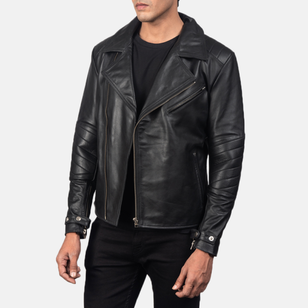 Mens Cowhide Leather Raiden Black Leather Biker Jacket - JH0049