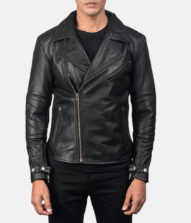 Mens Cowhide Leather Raiden Black Leather Biker Jacket - JH0049