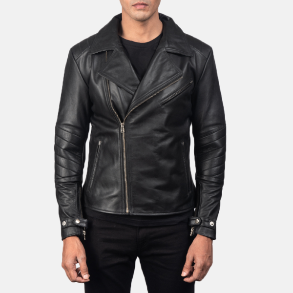 Mens Cowhide Leather Raiden Black Leather Biker Jacket - JH0049