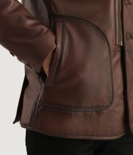 Mens Sheepskin Leather Rocky Brown Fur Leather Coat - JH0041