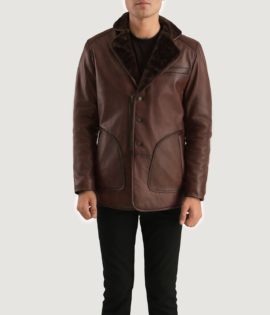 Mens Sheepskin Leather Rocky Brown Fur Leather Coat - JH0041