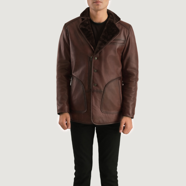 Mens Sheepskin Leather Rocky Brown Fur Leather Coat - JH0041