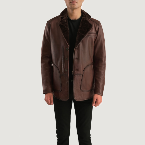 Mens Sheepskin Leather Rocky Brown Fur Leather Coat - JH0041