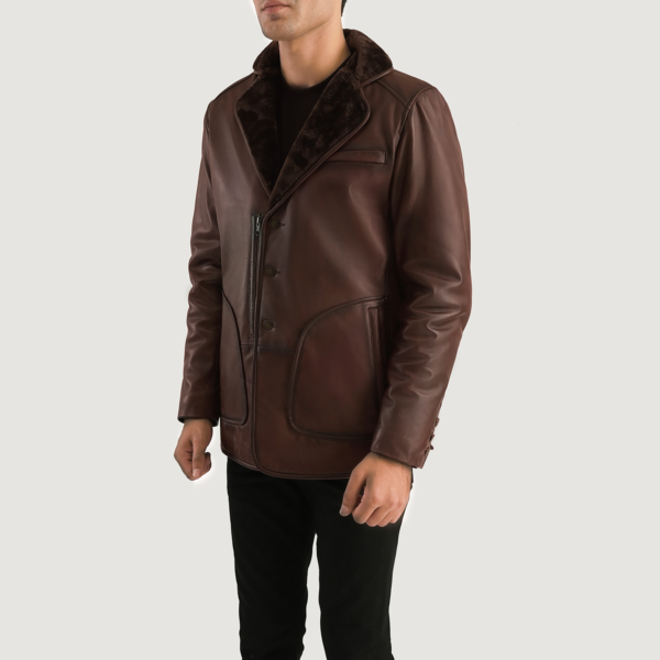 Mens Sheepskin Leather Rocky Brown Fur Leather Coat - JH0041