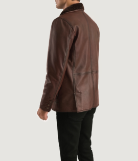 Mens Sheepskin Leather Rocky Brown Fur Leather Coat - JH0041