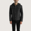 Mens Real Sheepskin Leather Spratt Black Hooded Leather Jacket - JH0107