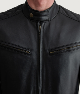 Mens Cowhide Leather Sven Black Leather Bomber Jacket - JH0036