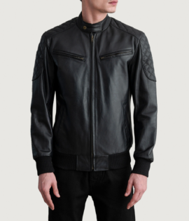 Mens Cowhide Leather Sven Black Leather Bomber Jacket - JH0036