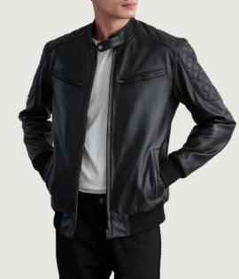 Mens Cowhide Leather Sven Black Leather Bomber Jacket - JH0036