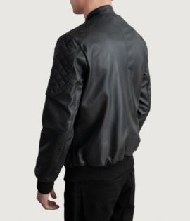 Mens Cowhide Leather Sven Black Leather Bomber Jacket - JH0036